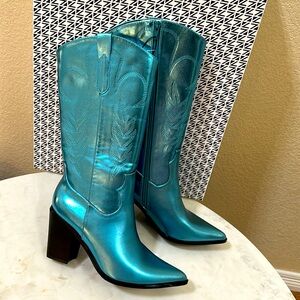 Teal Country Western Glam boots NWT